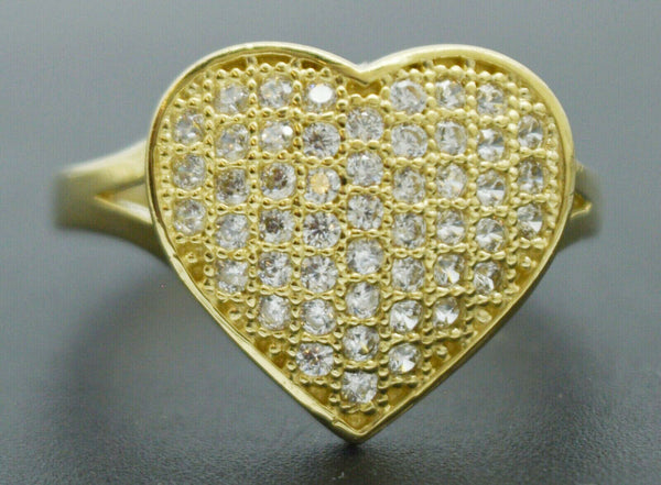 Real Solid 10K Yellow Gold Women's Heart CZ Engagement Ring All Sizes