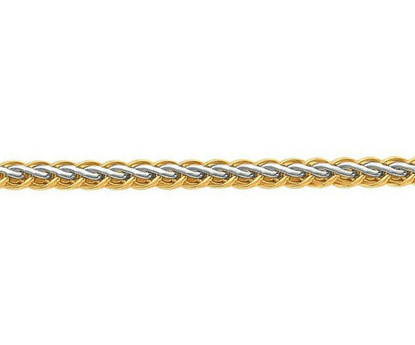 REAL 10K Yellow White Gold 7 1/4" Shiny Corinthian Wheat Link Bracelet.jpg