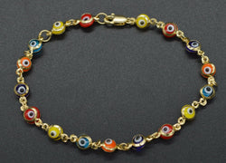 14K Yellow Solid Gold 6" Multi Color Kids Evil Eye Bracelet 2.2gr.jpg