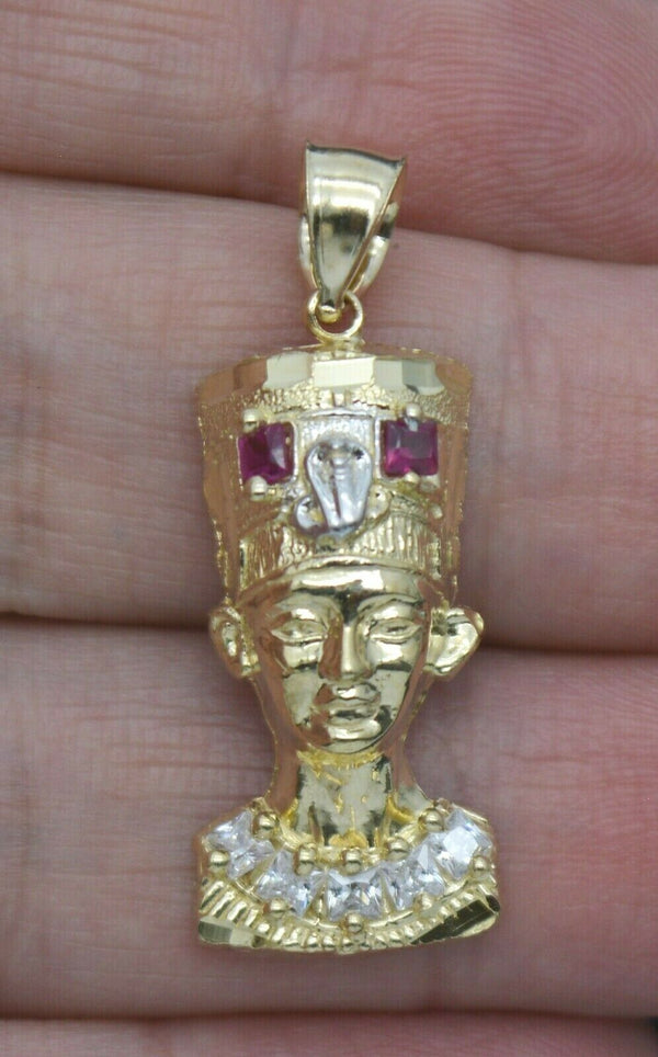 Real 10k Yellow Gold Egyptian King Head Diamond Cut Pendant 3D