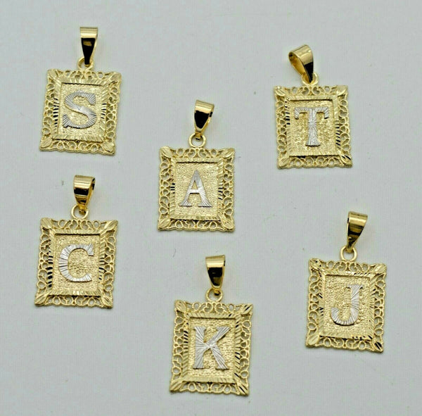 Real 10k Yellow Gold Square Letter Charm Initial Letter Pendant available A-Z 1g