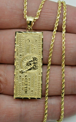 Real 10k Yellow Gold Diamond Cut One Million Dollar Bill Pendant + Cha – bhj