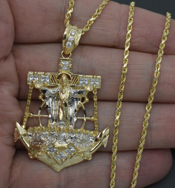 Real 10K Yellow Gold Last Supper Jesus Head Anchor Pendant 6.3gr + Chain 16"-24"