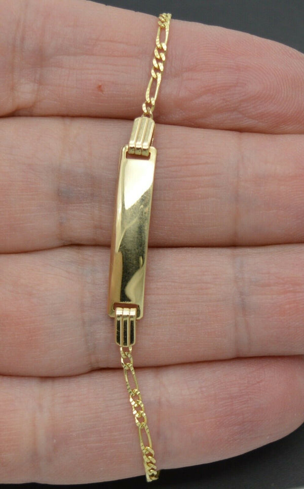 Real 14k Yellow Gold Baby Figaro Personalized ID bar Bracelet61/2" + Engraving.jpg