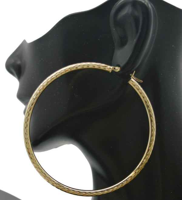 10k Yellow Solid Gold Woman 3 X 60.2mm Large Hoop Earrings 5.1gr