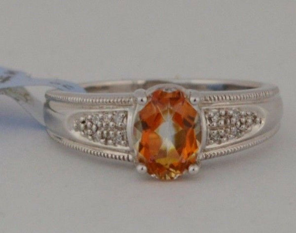 Women’s Real 10k White Gold Fire Topaz Diamond Accents Solitaire Ring Size 7