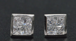 JM220 14K Solid white Gold 1.50ct Princes Created Diamond Squared Stud Earrings