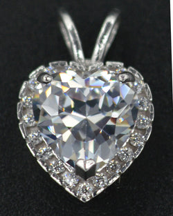 14k Soild White Gold 1.50ct Created Diamond White Halo Heart Cut Pendant