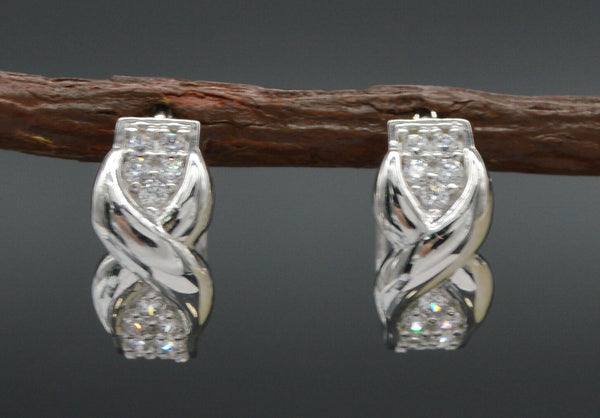 14K Solid White Gold Kisses Created Diamond Huggie Earrings