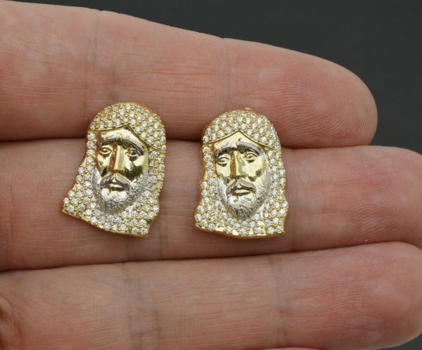 10k Solid Yellow Gold Jesus hat 2.00 Created Diamond Stud Earrings