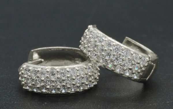 1.00ct Created Diamond  Huggie Hoop 14K Solid White Gold Earrings