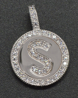 14K White gold Created Diamond  Initial Letter S Pendent  ( a -Z  is available)