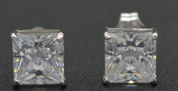 14k Solid White Gold 6.5mm  2.ct Created Diamond Princess-Cut Earrings