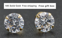 14K Solid Yellow Gold Round Created Diamond CZ Stud Earrings sizes  4-10MM