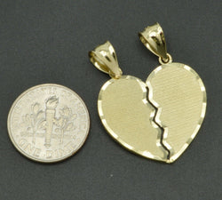 14K Solid Yellow Gold Engravable Broken Heart Pendant Charm 2.7gr