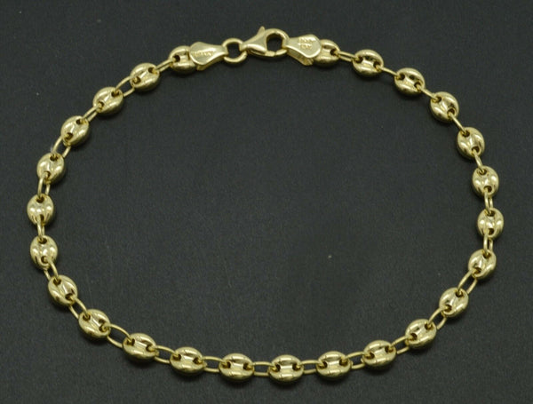 Real 10K Yellow Gold 4.5mm Puffed Mariner Link Chain Bracelet 7'' -8''