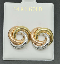 14k Tri-Colored Solid Gold Love Knot stud Earrings 16mm