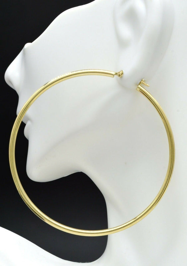 2 1/2'' 14k Solid Gold big Large hoop Plain Earrings 65mm x2mm  4.6 gr