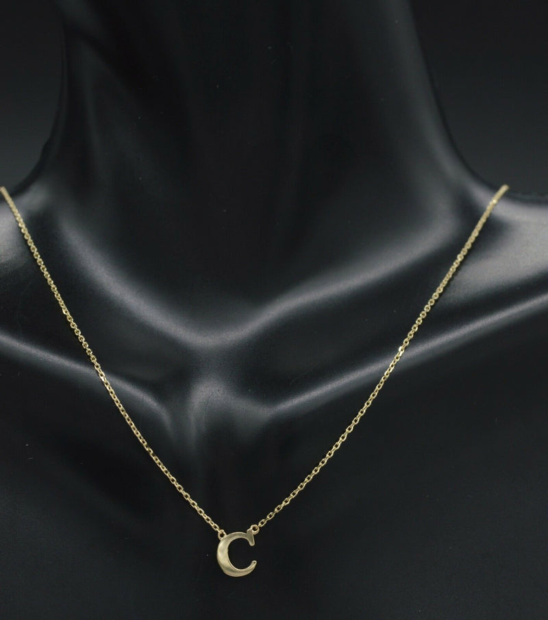 14K Solid Yellow Gold Initial 16" Letter Cable Chain Necklace A-Z Is Available