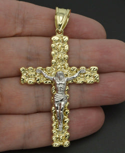 10K Real Gold Nougat Jesus Cross Pendant Charm 5.2 gr 2.70" length