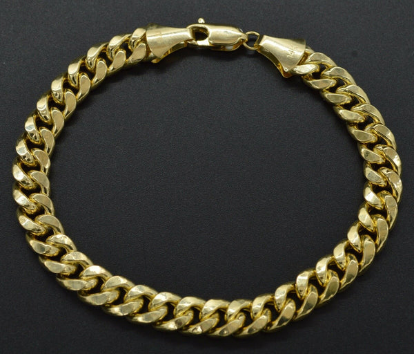 Mens 8mm 14k Real Yellow Gold Miami Cuban Curb Chain Bracelet. 8 1/2" 15.1gr