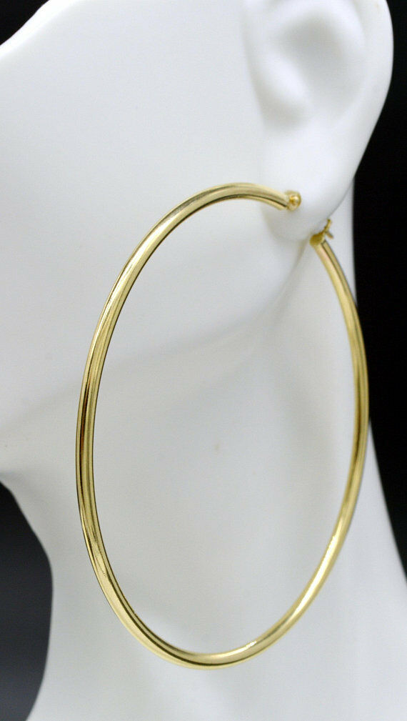 2 .65'' 10k Solid Gold big Large hoop Plain Earrings 65mm x2mm 4.3gr