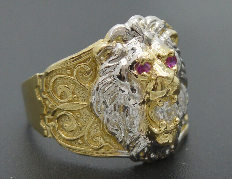 Real Solid 14K Yellow Gold Mens Lion Head  Ring cz 19.5mm ALL Sizes