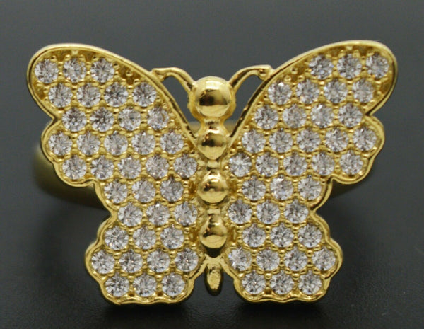 Real 10K Solid Yellow Gold Butterfly Charm CZ Ring 3.7 grams All Sizes