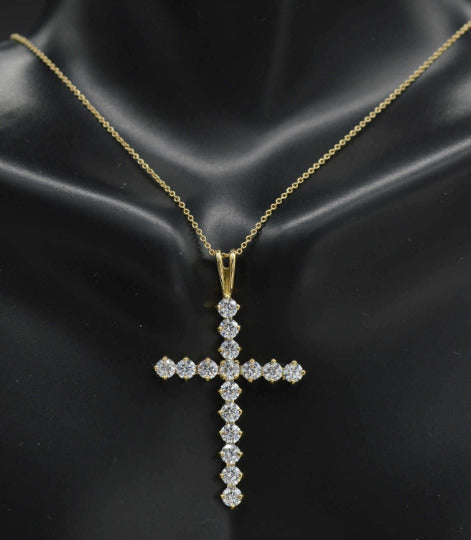 14K Solid Yellow Gold Round Created Diamond Cross 2.00Ct Pendant