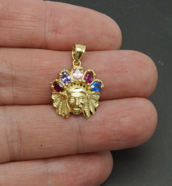 Real 10k Yellow Gold Indian Head Rainbow Pendant