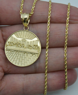 Real 10K Yellow Solid Gold Last Supper Pendant+Chain 16"-24"