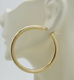 Real 14K Yellow Gold Large Hoop Shiny Earrings 45mm x4mm 4.7gr