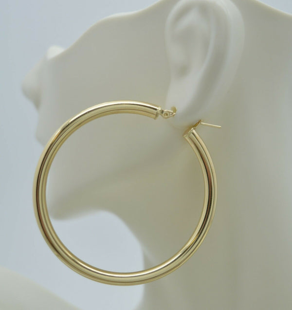 Real 14K Yellow Gold Large Hoop Shiny Earrings 50mm x4mm 5.3gr