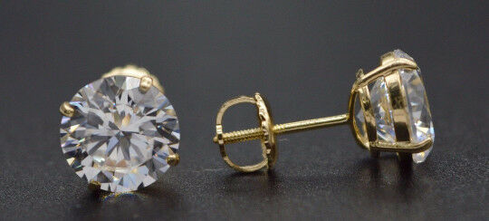 14K Solid Yellow Gold  2.50ct CreatedDiamond Basket Stud Earrings Screw Back