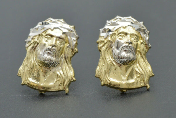 Real 10k Yellow Gold Jesus Head Diamond Cut Stud Earrings 1.9gr.jpg