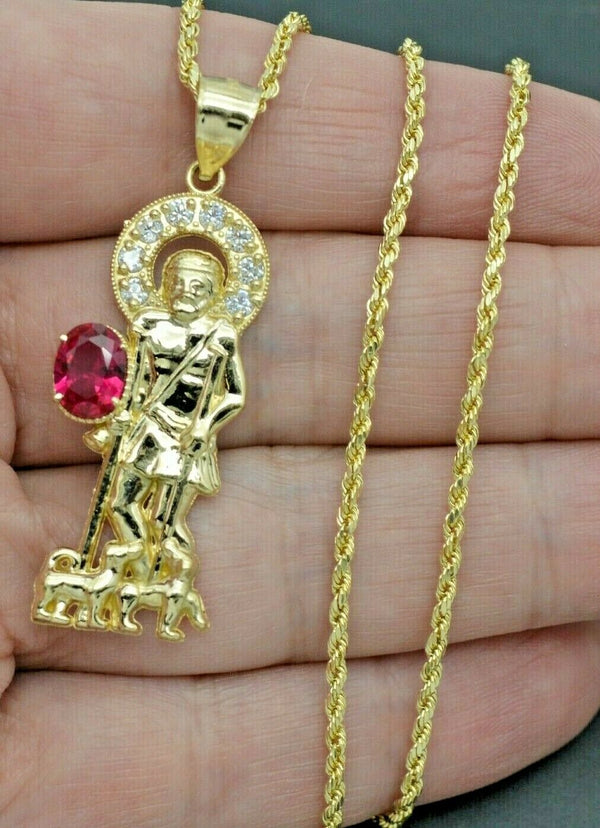 Real 10K Yellow Gold St. Lazarus Religious CZ Pendant  4gr + Chain 16"-24"