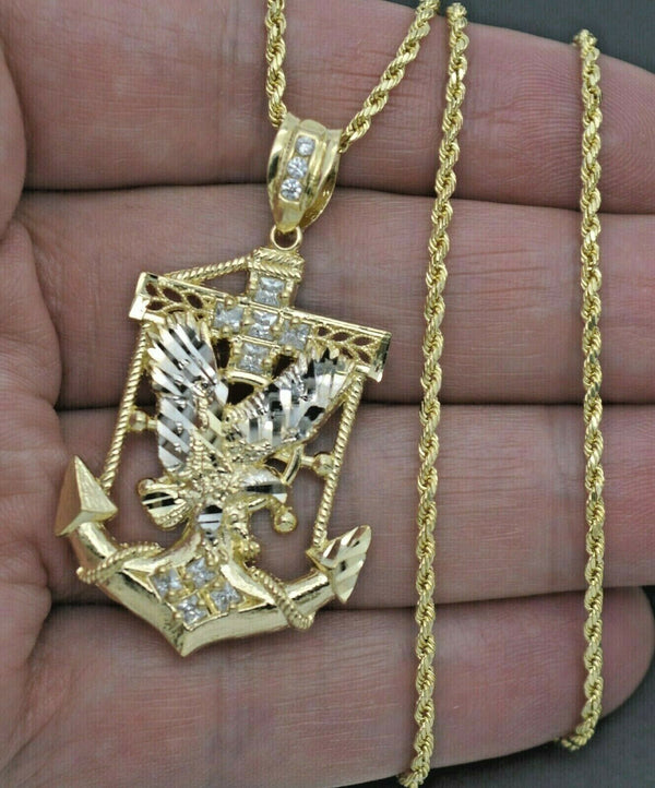 Real 10k Yellow Gold Flying Eagle Anchor Charm Pendant 4.3gr + Chain 16"-24"