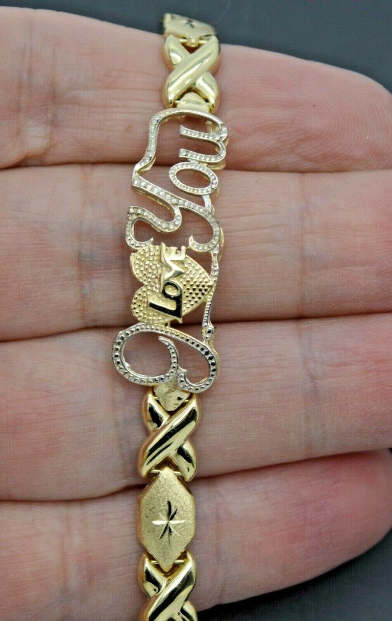 Real 10k Yellow Gold "Hugs & Kisses" XO "I Love You" Bracelet 7mm 71/4''