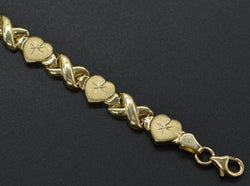 10k Solid Yellow Gold Hearts & Kisses Bracelet 71/2'' 8mm 5.1gr