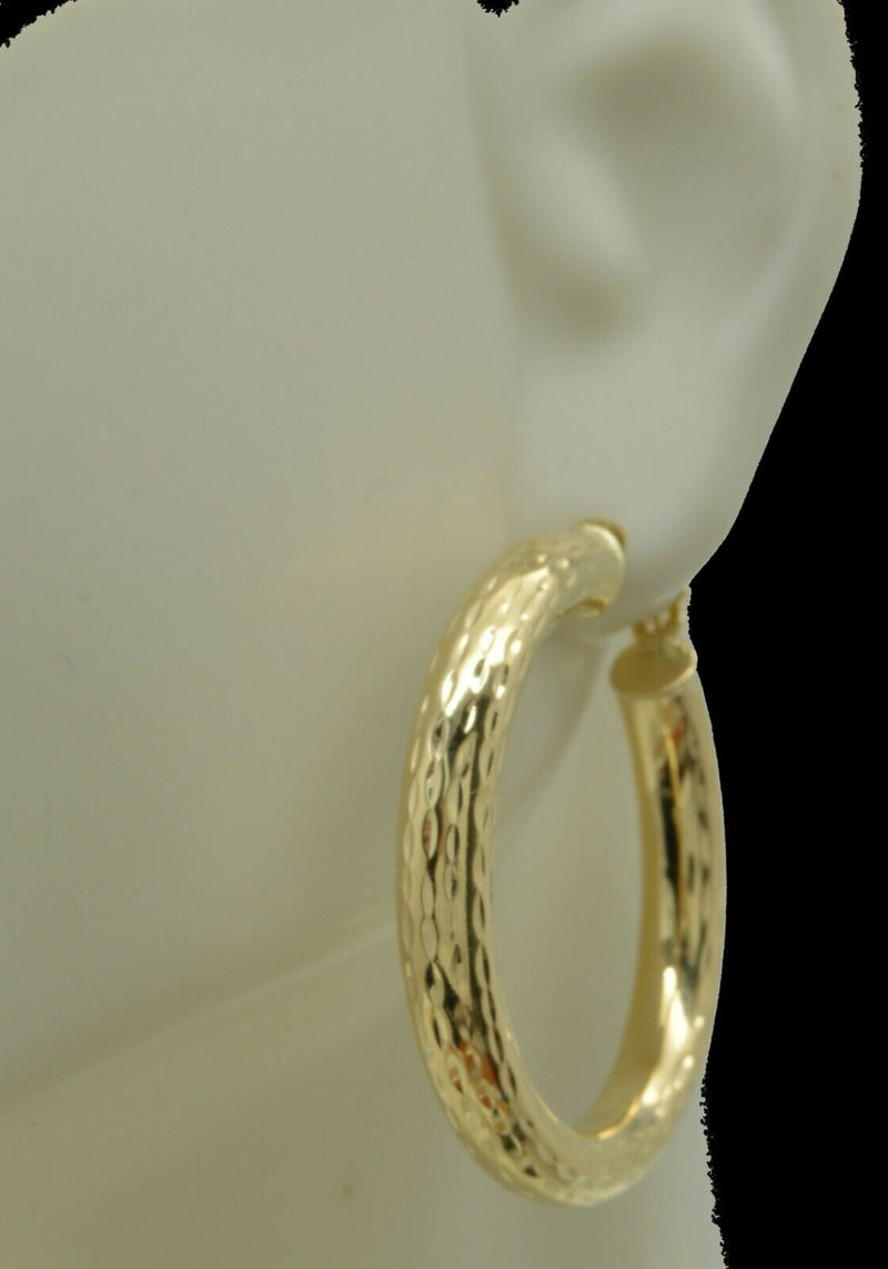 REAL 10K Yellow Gold Large hoop  Diamond Cut Earrings 30mm x4mm 3gr