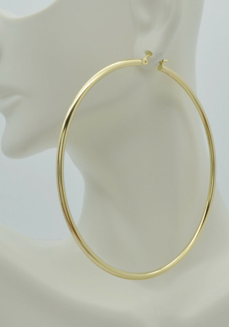 14k Solid Yellow Gold "big Large" Plain hoop Earrings 2.60'' 65mm x2MM 4.6GR