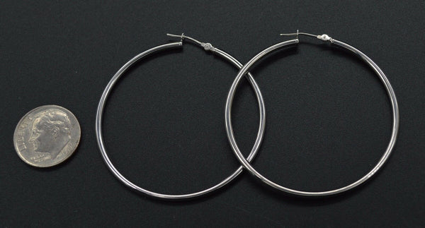 14K Solid White Gold 35MM Large Round Hoop Earrings