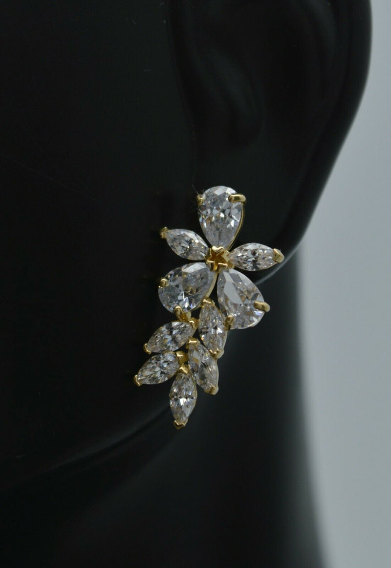 14K Solid Yellow Gold 2.00ct Marquise Created Diamond Cluster Stud Earrings