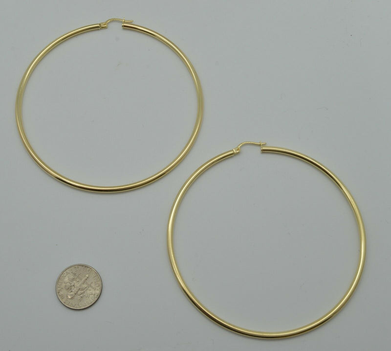 14k Solid Yellow Gold "big Large" Plain hoop Earrings 2.60'' 65mm x2MM 4.6GR