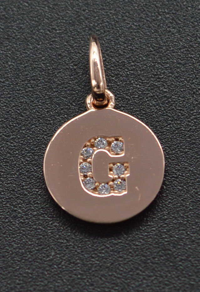 14K Rose Gold cz Round Cut Initial Letter G Pendent 0.18ct