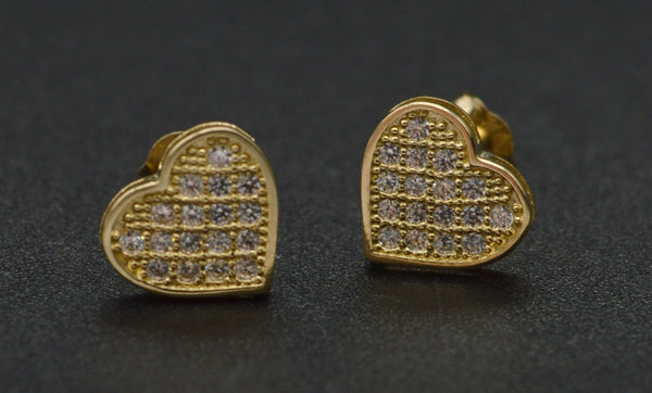 14K Solid Yellow Gold 7mm Heart White Cubic Zirconia(CZ) Stud Earrings