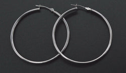 14K Solid White Gold Large Round Hoop Earrings   45MM x 1.5mm 2.1gr