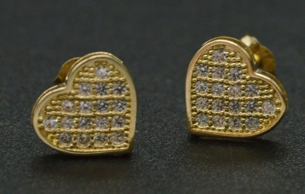 14K Solid Yellow Gold 7mm Heart White Cubic Zirconia(CZ) Stud Earrings