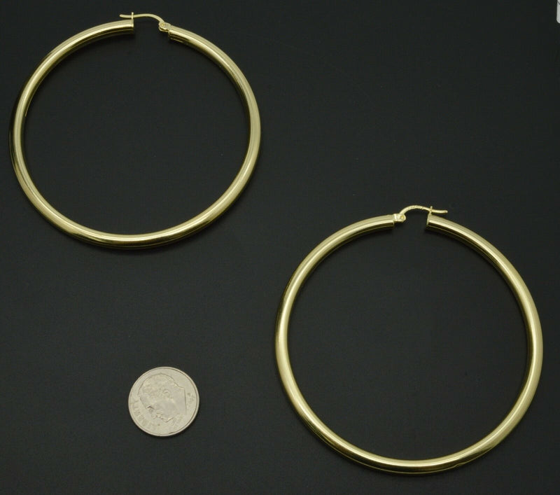 2.60'' 10k Solid Gold big Large hoop Plain Earrings 65mm x4mm