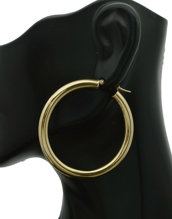 14k Solid Gold big Large hoop Plain Earrings 1.5''  40mm x4mm. 5.1gr